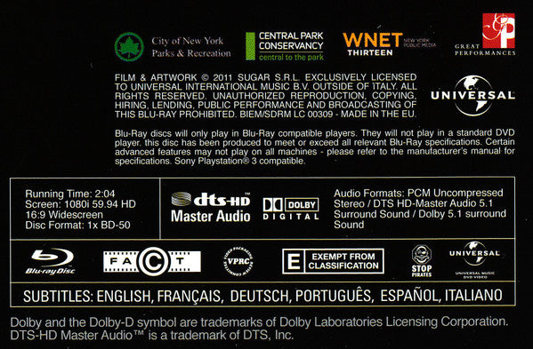 Andrea Bocelli : Concerto: One Night In Central Park (Blu-ray, Multichannel)