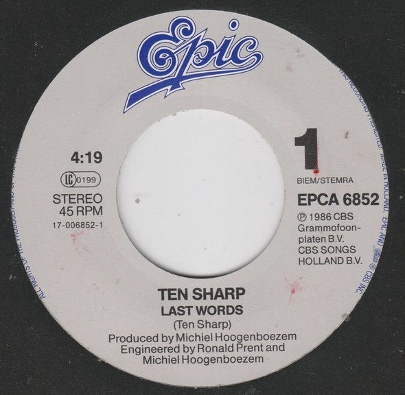 Ten Sharp : Last Words (7", Single)