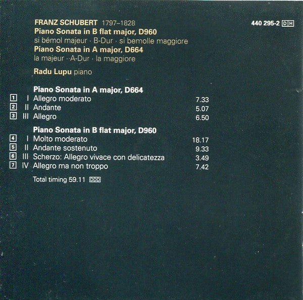 Franz Schubert, Radu Lupu : Piano Sonatas D960 & D664 (CD, Album, RM, ADR)