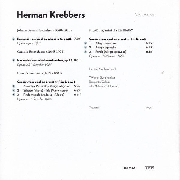 Herman Krebbers, Johan Svendsen, Camille Saint-Saëns, Henri Vieuxtemps, Niccolò Paganini : Svendsen / Paganini / Vieuxtemps / Saint-Saëns (CD, Album, RM)