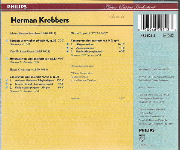 Herman Krebbers, Johan Svendsen, Camille Saint-Saëns, Henri Vieuxtemps, Niccolò Paganini : Svendsen / Paganini / Vieuxtemps / Saint-Saëns (CD, Album, RM)