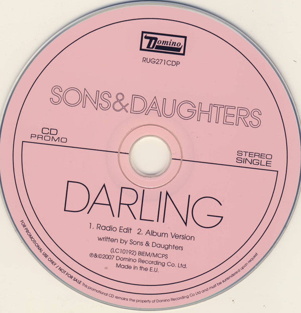 Sons And Daughters : Darling (CD, Single, Promo)