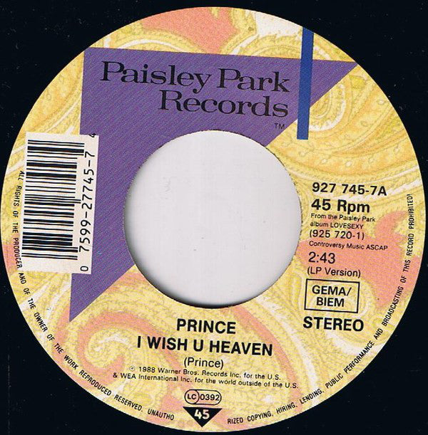 Prince : I Wish U Heaven (7", Single, Pos)