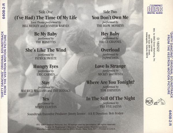 Various : Dirty Dancing (Original Soundtrack From The Vestron Motion Picture) (CD, Album, Comp, Club)