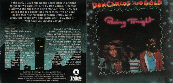 Don Carlos (2) And Gold (2) : Raving Tonight (CD, Album, Comp, RE)