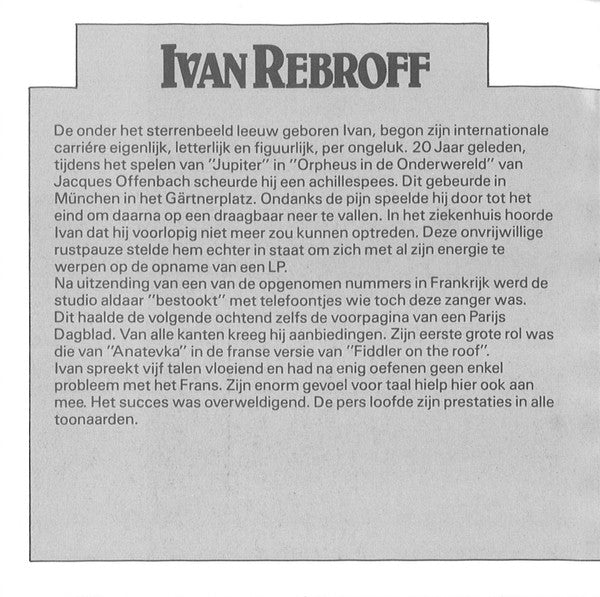 Ivan Rebroff : Zijn Grootste Successen (CD, Comp)