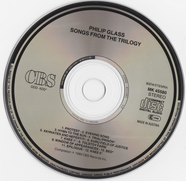 Philip Glass : Songs From The Trilogy (CD, Comp)
