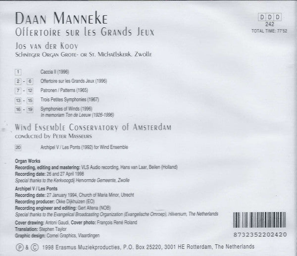 Daan Manneke : Offertoire Sur Les Grands Jeux (CD, Album)