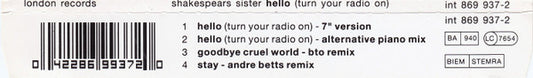 Shakespear's Sister : Hello (Turn Your Radio On) (CD, Single)