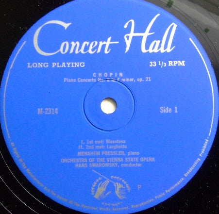 Frédéric Chopin, Felix Mendelssohn-Bartholdy, Menahem Pressler Mit Orchester Der Wiener Staatsoper Conducted By Hans Swarowsky : Klavierkonzert No.2 In F-moll / Klavierkonzert No.1 In G-moll (LP, Mono)