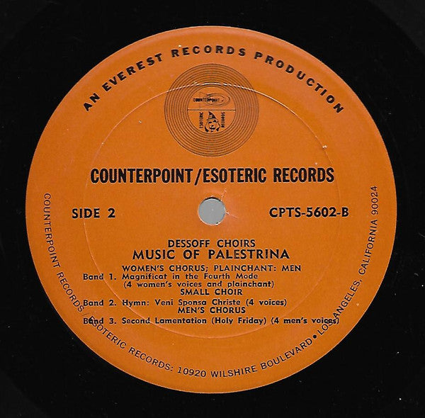 Giovanni Pierluigi da Palestrina, Paul Boepple, Dessoff Choirs : Music Of Palestrina (LP, Album)