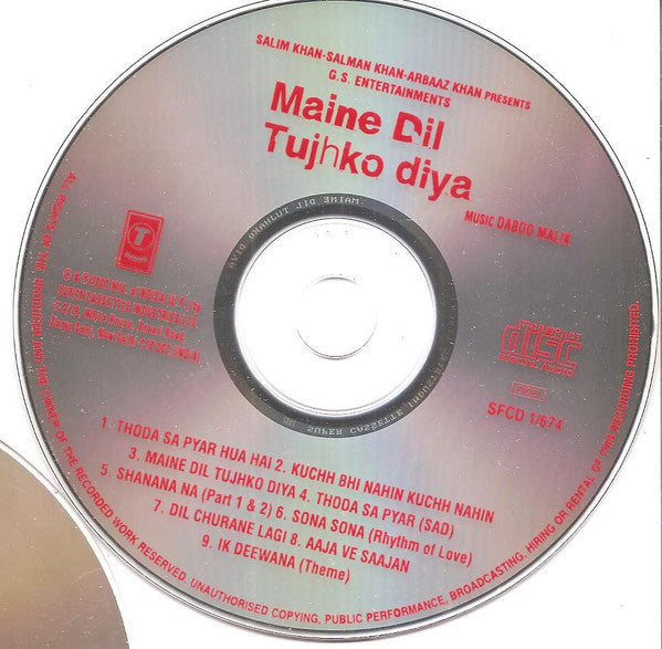 Daboo Malik : Maine Dil Tujhko Diya (CD, RP)