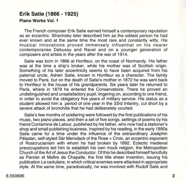 Erik Satie / Klára Körmendi : Piano Works Vol. 1 (CD, Album, CD )