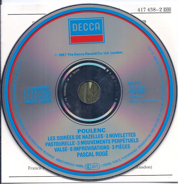Francis Poulenc - Pascal Rogé : Les Soirées De Nazelles • 3 Mouvements Perpétuels • 3 Novelettes • 9 Improvisations (CD, Album)