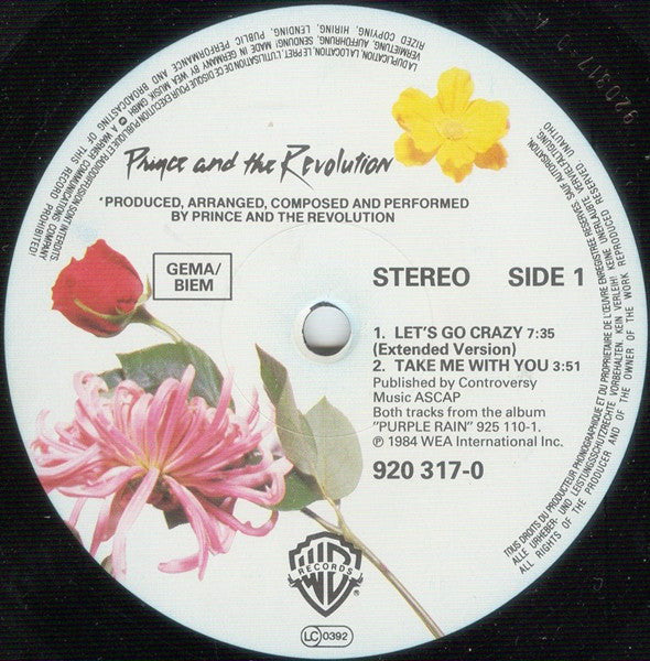 Prince And The Revolution : Let's Go Crazy / Take Me With U / Erotic City (12", Single)