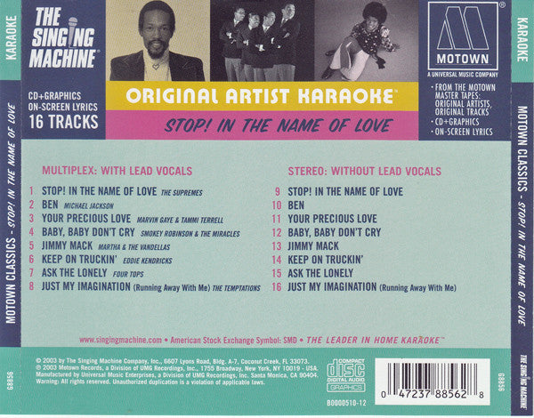 Various : Motown Master Recordings - Original Artist Karaoke - Stop! In The Name Of Love (CD+G, Comp)