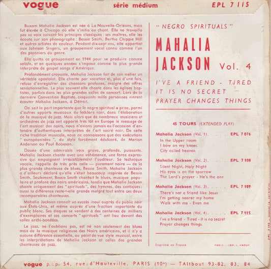 Mahalia Jackson : Negro Spirituals Vol. 4 (7", EP, RE)