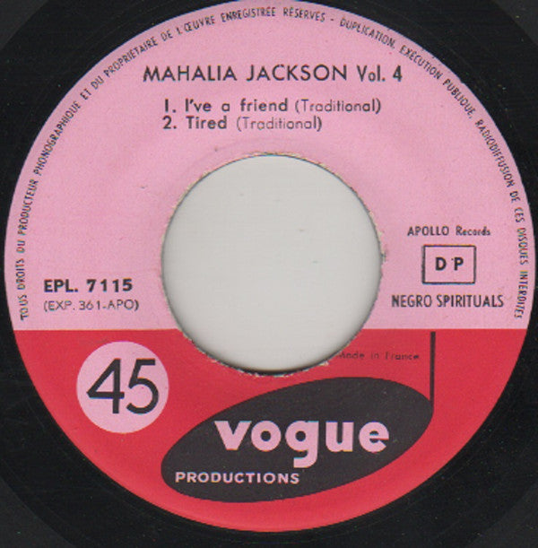 Mahalia Jackson : Negro Spirituals Vol. 4 (7", EP, RE)