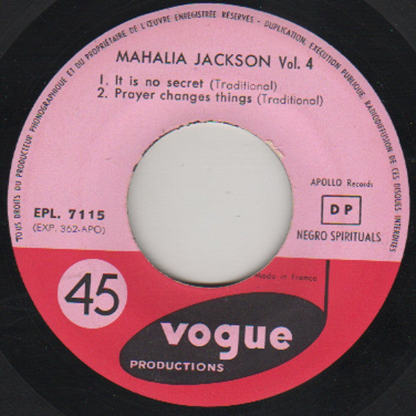Mahalia Jackson : Negro Spirituals Vol. 4 (7", EP, RE)