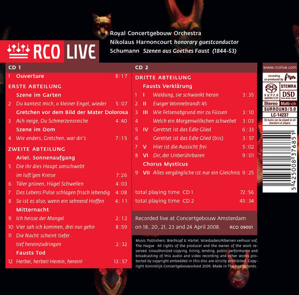 Concertgebouworkest, Nikolaus Harnoncourt : Schumann > Szenen Aus Goethes Faust (2xSACD, Hybrid, Multichannel, Album)