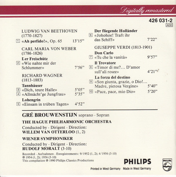 Gré Brouwenstijn : Arias By Beethoven, Weber, Wagner And Verdi (CD, Album, Comp, RE, RM)