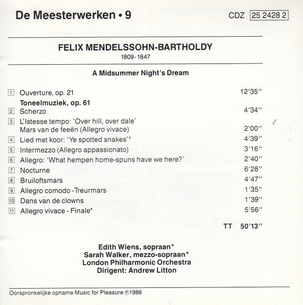 Felix Mendelssohn-Bartholdy, Edith Wiens, Sarah Walker (2), London Philharmonic Orchestra & London Philharmonic Choir, Andrew Litton : A Midsummer Night's Dream (CD, Album, RE)