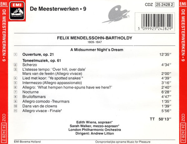Felix Mendelssohn-Bartholdy, Edith Wiens, Sarah Walker (2), London Philharmonic Orchestra & London Philharmonic Choir, Andrew Litton : A Midsummer Night's Dream (CD, Album, RE)