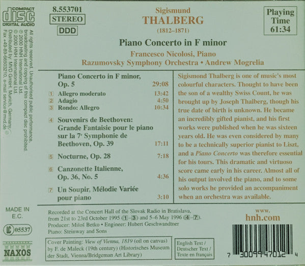 Razumovsky Sinfonia, Andrew Mogrelia, Francesco Nicolosi, Sigismond Thalberg : Piano Concerto In F Minor (CD, Album)