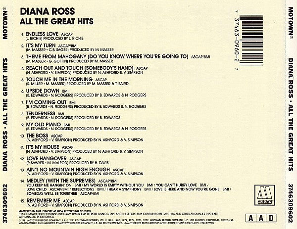 Diana Ross : All The Great Hits (CD, Comp, RE)