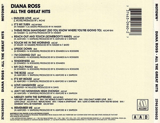 Diana Ross : All The Great Hits (CD, Comp, RE)