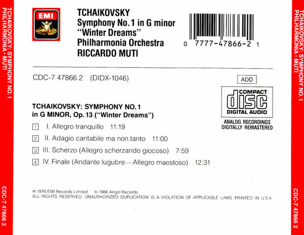 Riccardo Muti, Pyotr Ilyich Tchaikovsky : Muti Conducts Tchaikovsky Symphony No.1 In G Minor "Winter Dreams" (CD, RM)