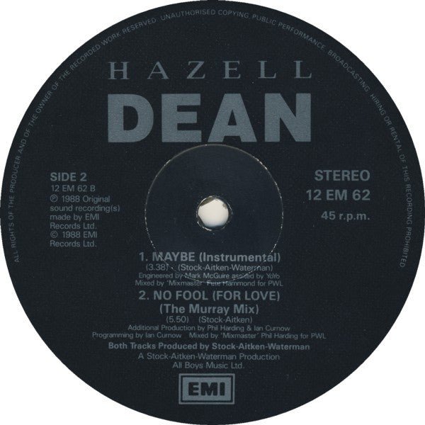 Hazell Dean : Maybe (We Should Call It A Day) (12", Single)