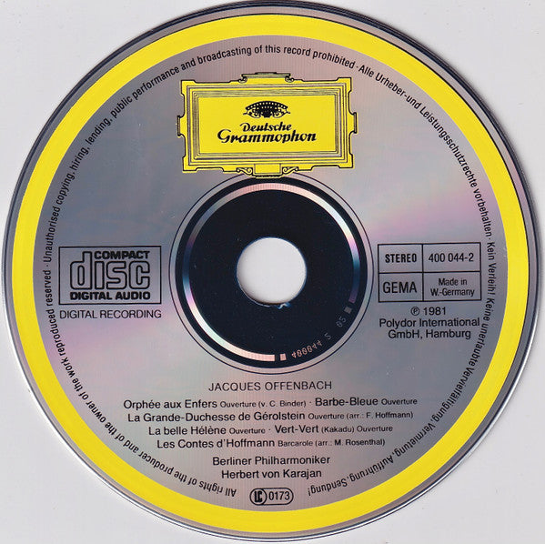 Jacques Offenbach – Berliner Philharmoniker · Herbert Von Karajan : Ouvertüren = Overtures (CD, Album, RE)