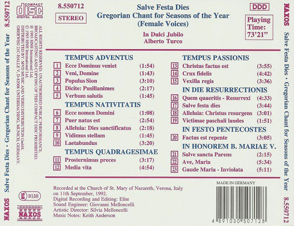 In Dulci Jubilo / Alberto Turco : Salve Festa Dies - Gregorian Chant For Seasons Of The Year (CD, Album)