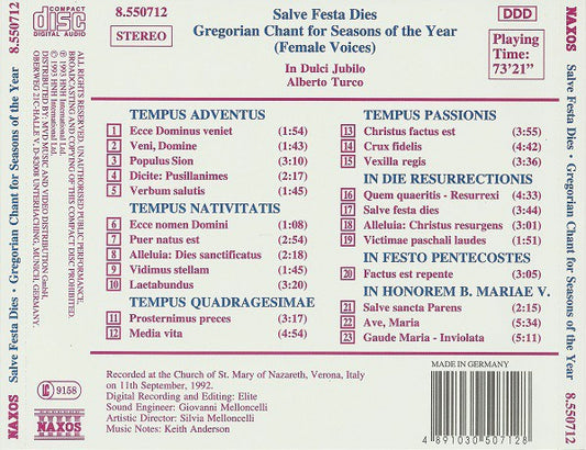 In Dulci Jubilo / Alberto Turco : Salve Festa Dies - Gregorian Chant For Seasons Of The Year (CD, Album)
