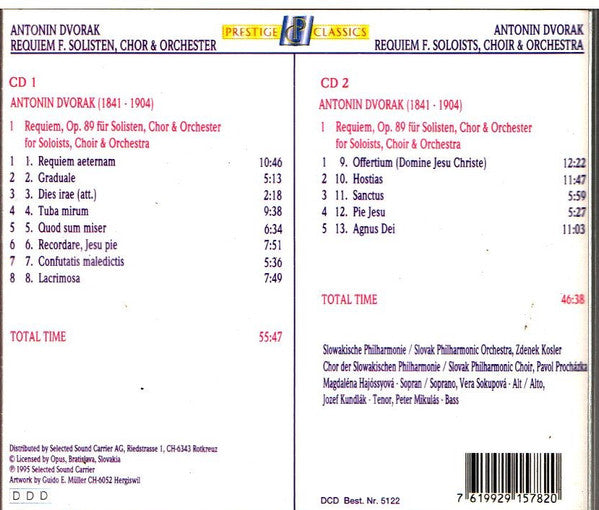 Antonín Dvořák, Slovak Philharmonic Orchestra, Slovak Philharmonic Chorus, Zdeněk Košler : Requiem Op. 89 For Soloists, Choir & Orchestra (2xCD, Comp)