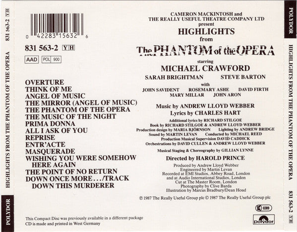 "The Phantom Of The Opera" Original London Cast Starring Michael Crawford, Sarah Brightman, Steve Barton : Highlights From The Phantom Of The Opera (CD, Album)