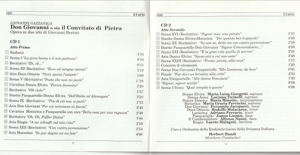 Giuseppe Gazzaniga - Maria Luisa Giorgetti, Luciana Ticinelli-Fattori, Maria Minetto, Maria Grazia Ferracini, Fernando Iacopucci, Rodolfo Malacarne, Adriano Ferrario, James Loomis, Alfonso Nanni, Laerte Malaguti, Coro Della Radio Televisione Della Svizzer : Don Giovanni, O Sia Il Convitato Di Pietra (2xCD, Album)