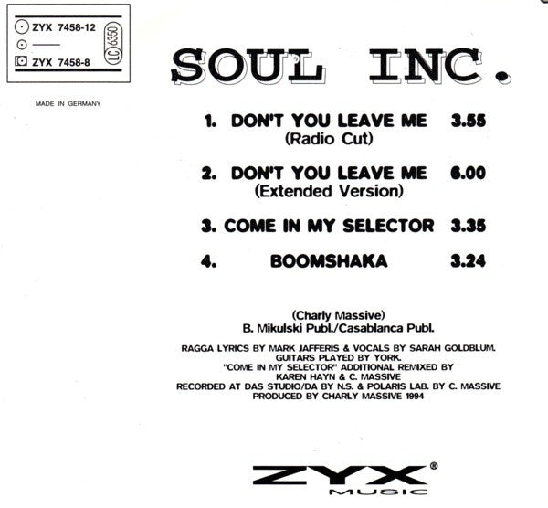 Soul Inc. : Don't You Leave Me (CD, Maxi)