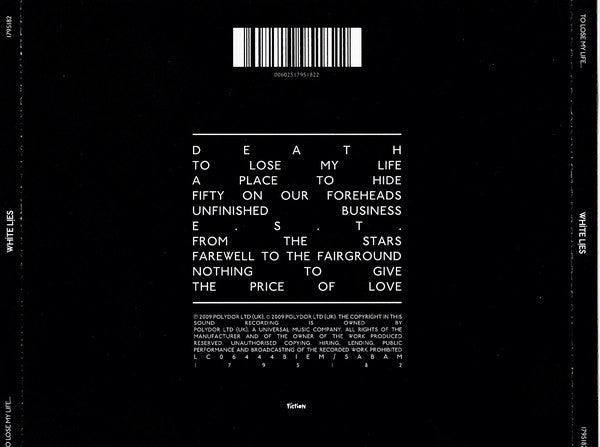White Lies (2) : To Lose My Life... (CD, Album, Bla)