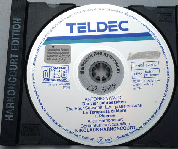 Antonio Vivaldi –  Alice Harnoncourt, Concentus Musicus Wien, Nikolaus Harnoncourt : Die Vier Jahreszeiten = The Four Seasons = Les Quatre Saisons / La Tempesta Di Mare / Il Piacere (CD, RE, RM)