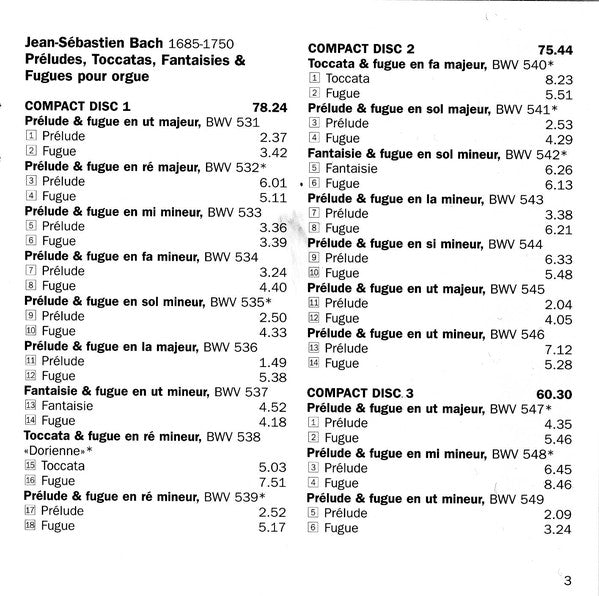 Johann Sebastian Bach : Préludes, Toccatas, Fantaisies & Fugues pour orgue (5xCD, Comp)