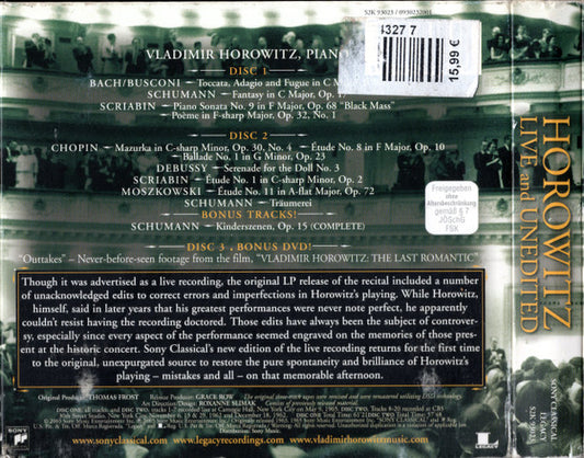 Vladimir Horowitz : Horowitz Live And Unedited (The Historic 1965 Carnegie Hall Return Concert) (2xCD, Comp, RE, RM, Dig + DVD-V + Ltd, Dig)