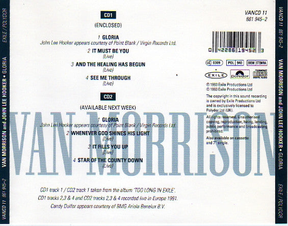 Van Morrison And John Lee Hooker : Gloria (CD, Maxi, CD1)