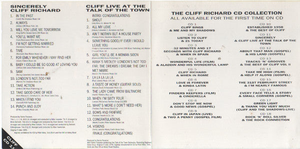 Cliff Richard : Cliff Richard CD Collection CD 11 Sincerely(1969) & Live At The Talk Of The Town (2xCD, Comp, RM)
