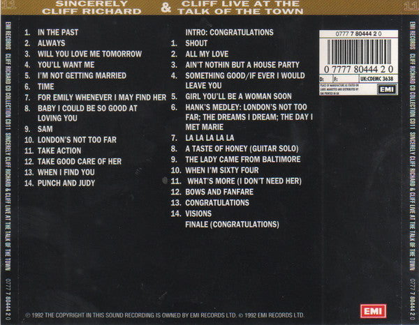 Cliff Richard : Cliff Richard CD Collection CD 11 Sincerely(1969) & Live At The Talk Of The Town (2xCD, Comp, RM)