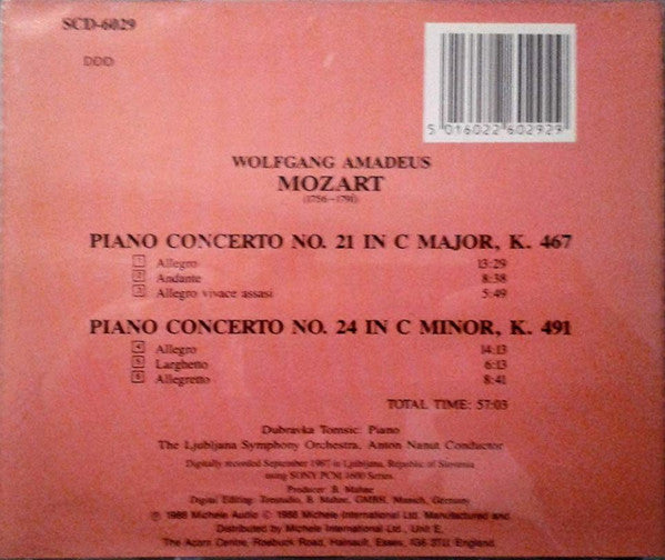 Wolfgang Amadeus Mozart — Dubravka Tomsic, Simfonični Orkester RTV Ljubljana, Anton Nanut : Piano Concerto No. 21, K.467, Piano Concerto No. 24, K. 491 (CD, Album)