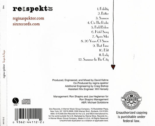 Regina Spektor : Begin To Hope (CD, Album)