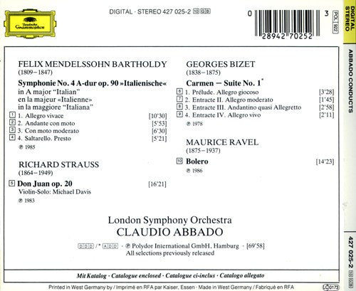 Claudio Abbado : Abbado Conducts: Bolero, Carmen Suite No.1, Don Juan, Italian Symphony (CD, Comp, Lim)
