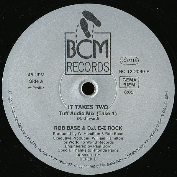 Rob Base & DJ E-Z Rock : It Takes Two (Derek B...Remix) (12", 2nd)